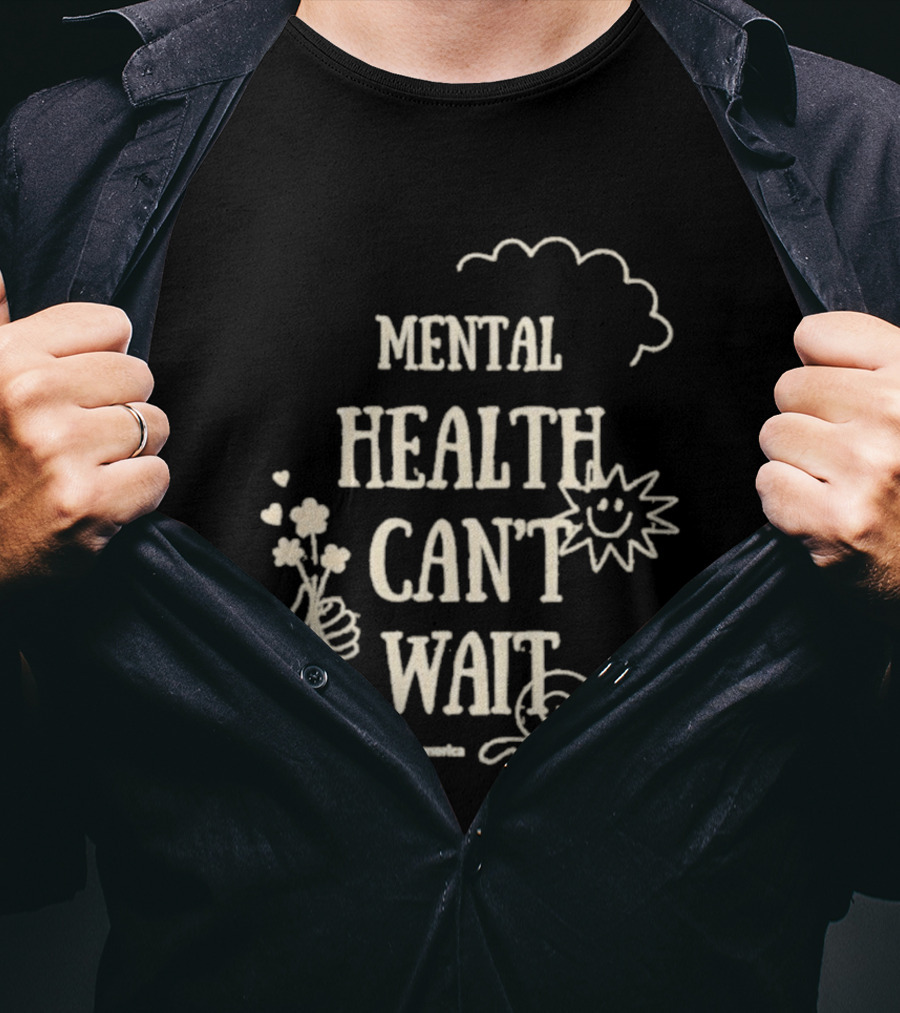 Mental Health Can't Wait Sunshine Smiley Handholding Flowers Snail Cloud T-Shirt