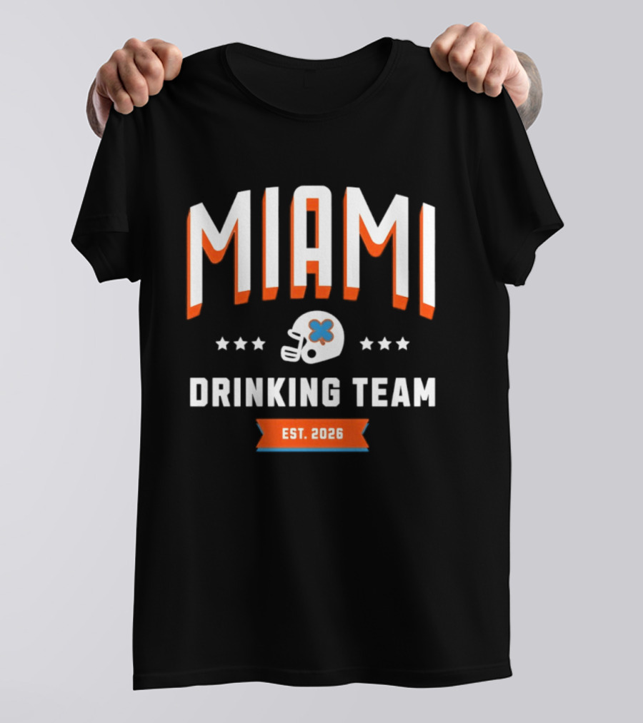 Miami Dolphins Drinking Team Est 2026 Football Helmet Stars T-Shirt