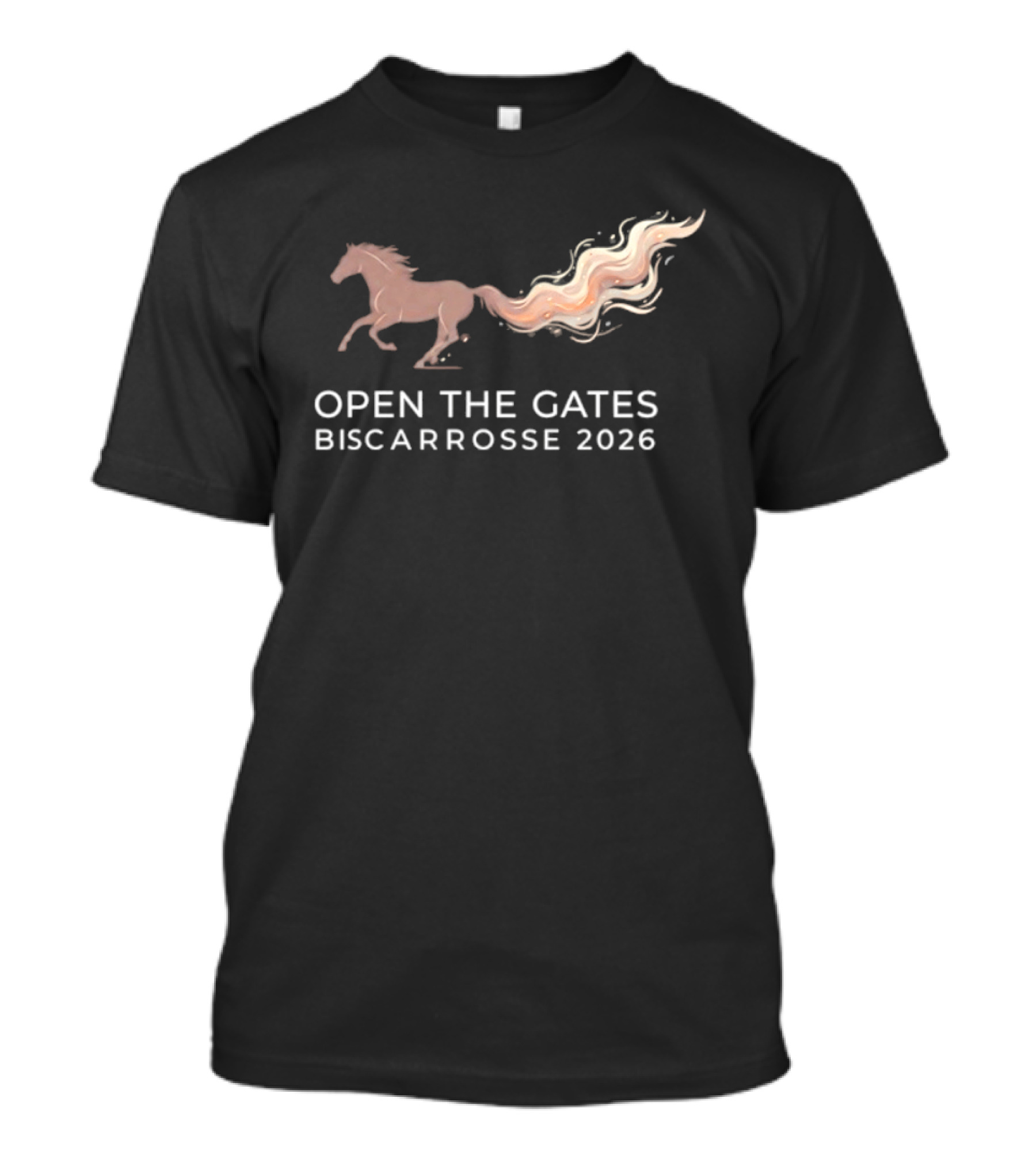 Open The Gates Biscarrosse 2026 Horse With Flowing Tail T-Shirt