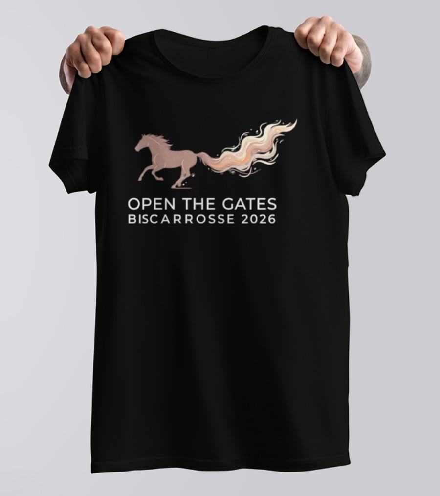 Open The Gates Biscarrosse 2026 Horse With Flowing Tail T-Shirt