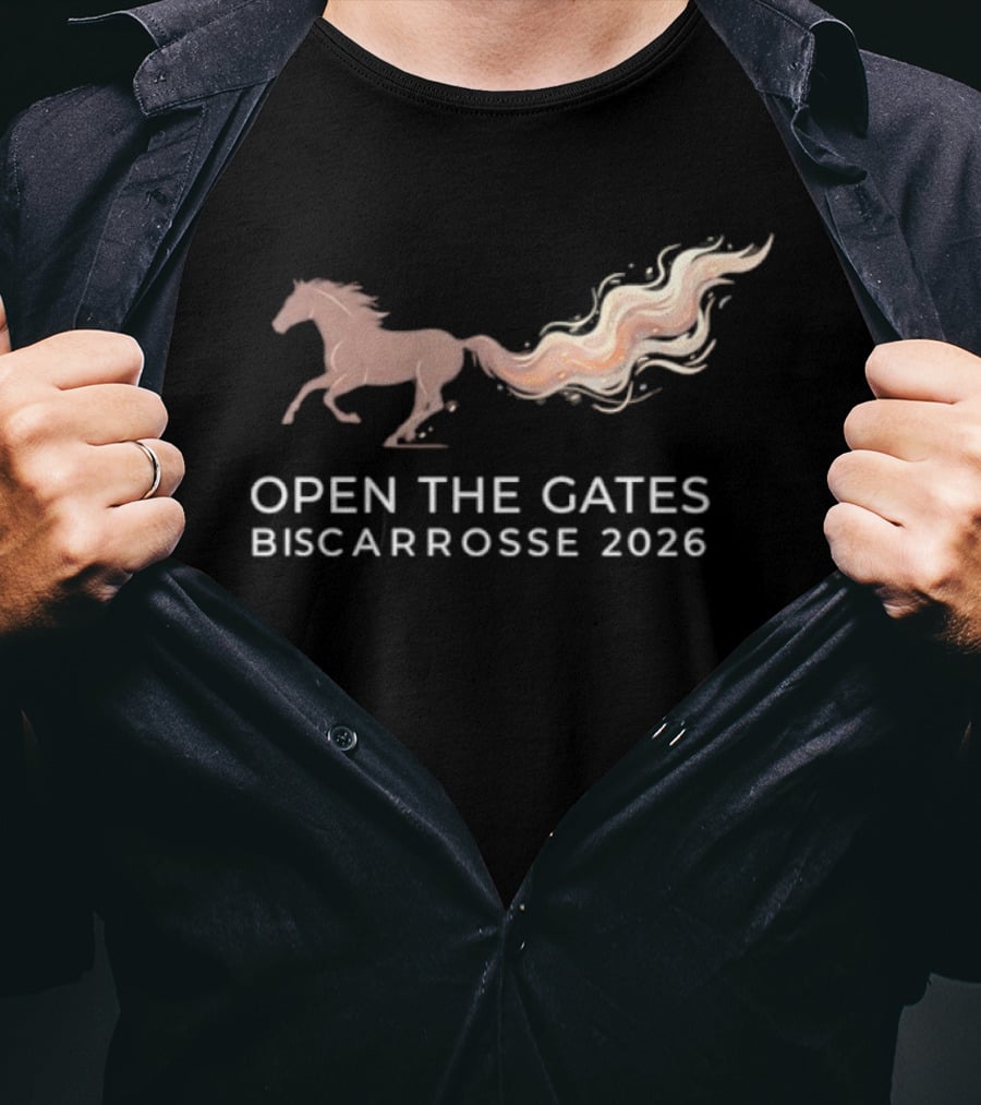 Open The Gates Biscarrosse 2026 Horse With Flowing Tail T-Shirt