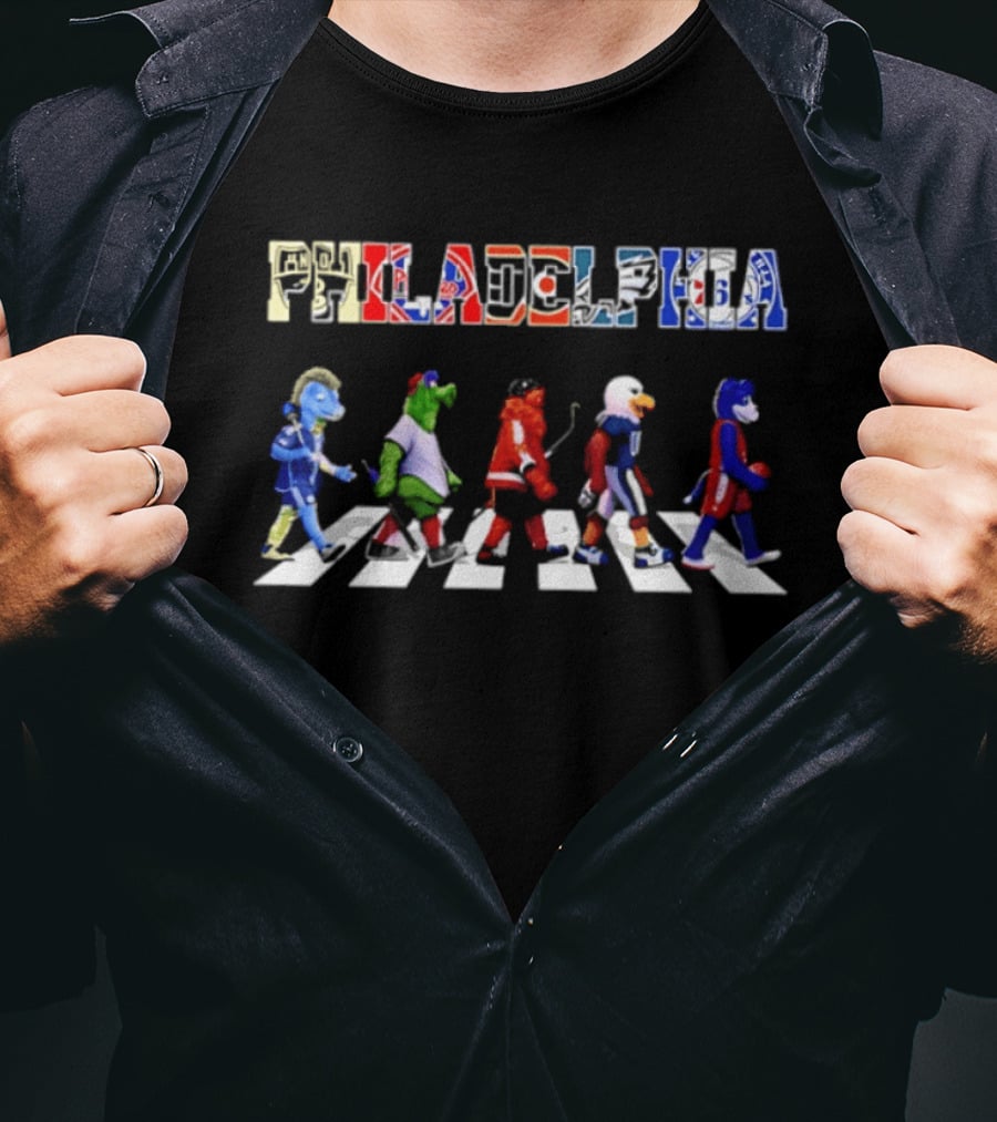 Philadelphia Sports Mascots Abbey Road Walk T-Shirt