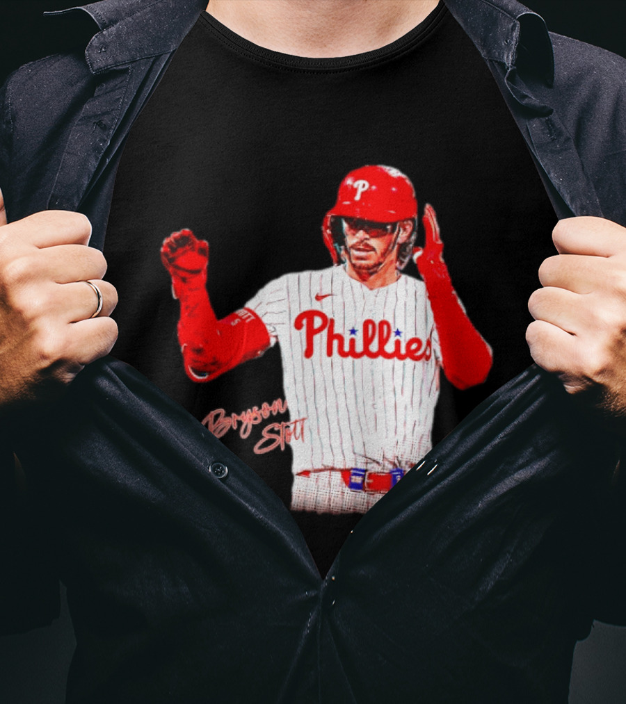 Philadelphia Phillies Bryson Stott Baseball Player Red And White Uniform T-Shirt