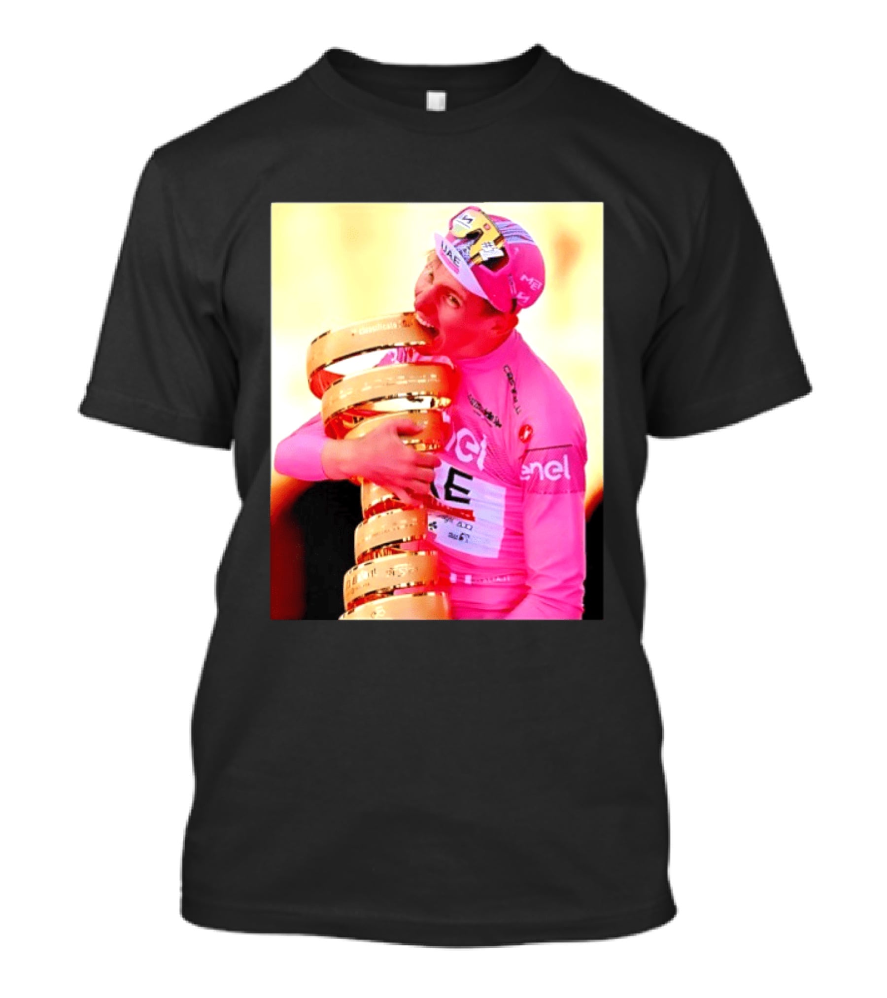 Tadej Pogacar 2024 Giro D'Italia Trophy Celebration In Pink Jersey T-Shirt