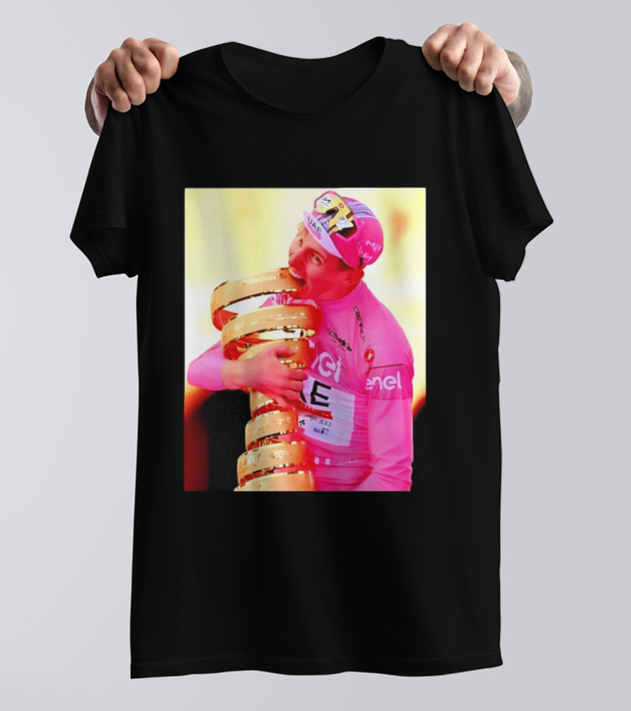 Tadej Pogacar 2024 Giro D'Italia Trophy Celebration In Pink Jersey T-Shirt