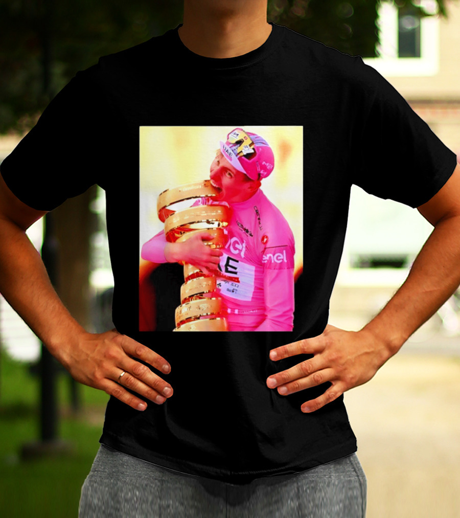 Tadej Pogacar 2024 Giro D'Italia Trophy Celebration In Pink Jersey T-Shirt