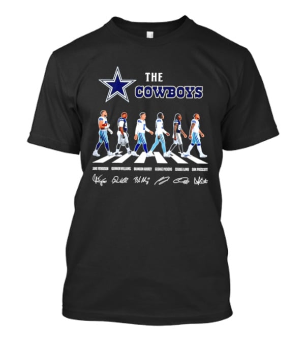 The Cowboys Jake Ferguson Brandon Aubrey Abbey Road Signatures Dak Prescott CeeDee Lamb Quinnen Williams George Pickens T-Shirt