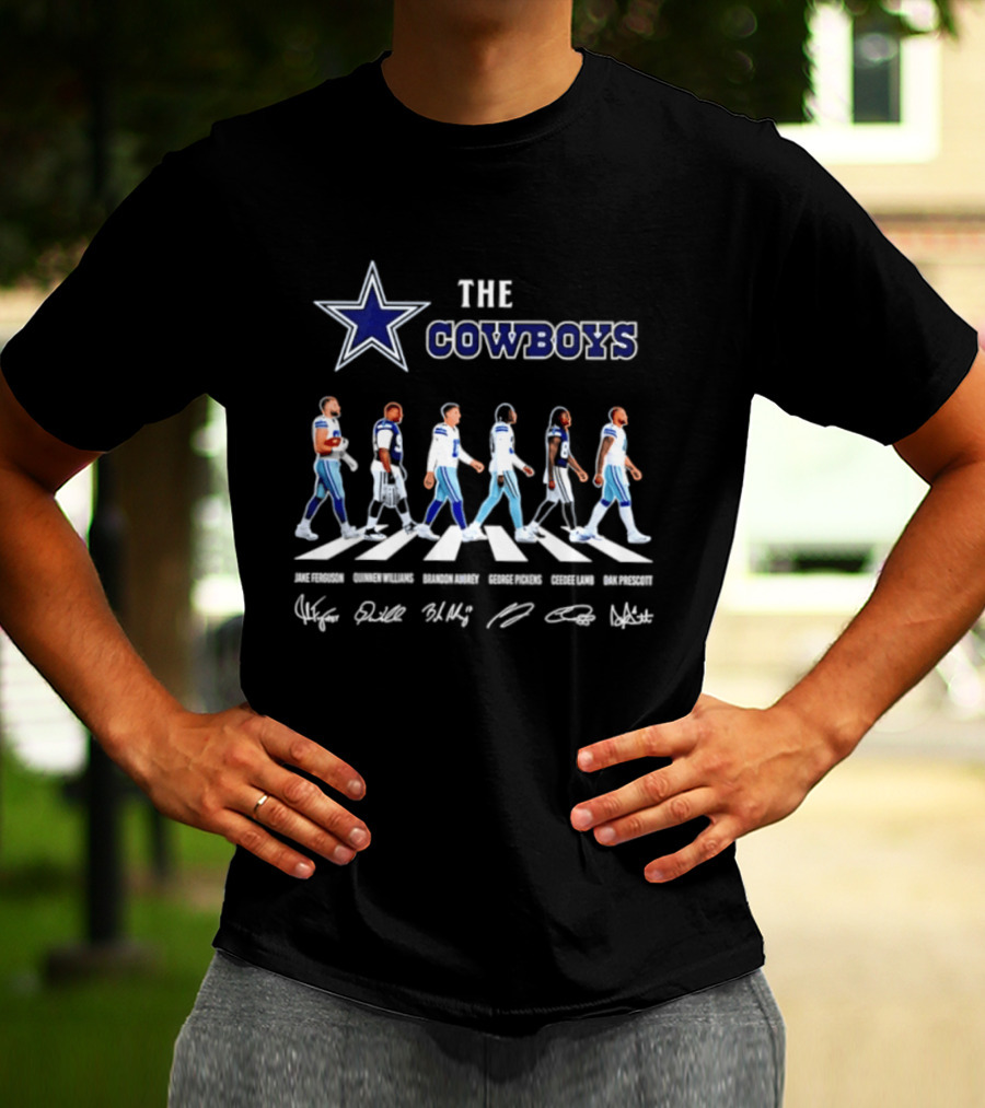 The Cowboys Jake Ferguson Brandon Aubrey Abbey Road Signatures Dak Prescott CeeDee Lamb Quinnen Williams George Pickens T-Shirt