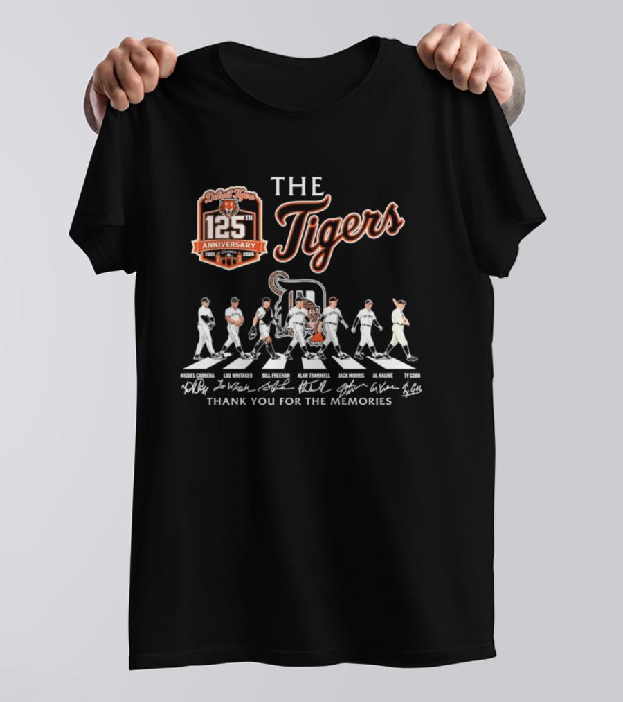 The Detroit Tigers 125th Anniversary Cabrera Whitaker Freehan Trammell Morris Kaline Cobb Thank You For The Memories T-Shirt