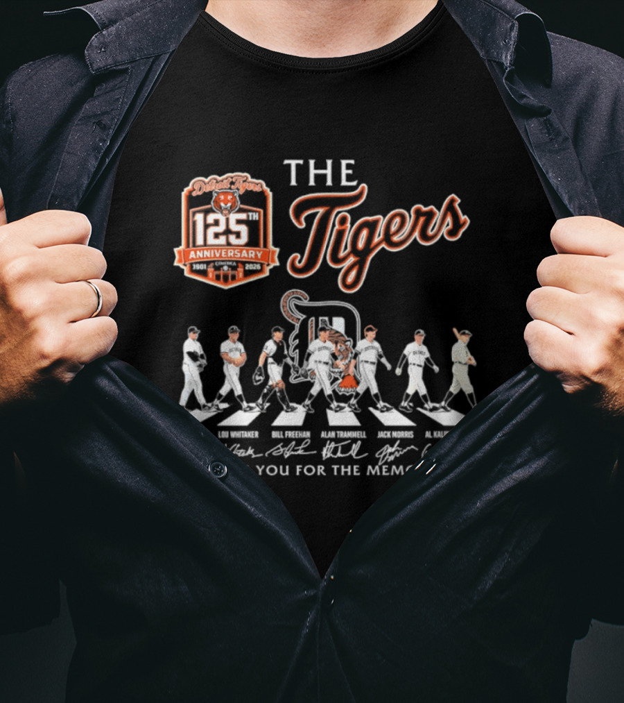 The Detroit Tigers 125th Anniversary Cabrera Whitaker Freehan Trammell Morris Kaline Cobb Thank You For The Memories T-Shirt
