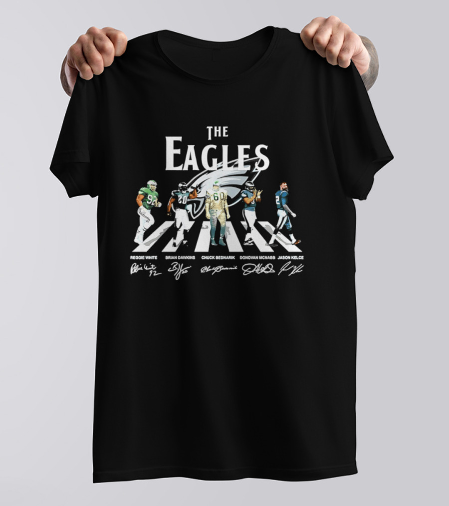 The Eagles Reggie White Brian Dawkins Chuck Bednarik Donovan McNabb Jason Kelce Philadelphia Eagles Signatures Abbey Road Crosswalk T-Shirt