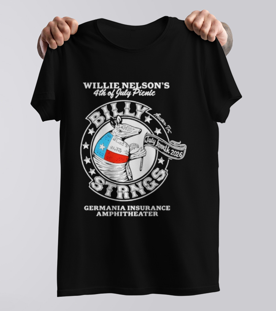 Willie Nelson's 4th Of July Picnic Billy Strings Germania Insurance Amphitheater Texas Flag Guitar T-Shirt