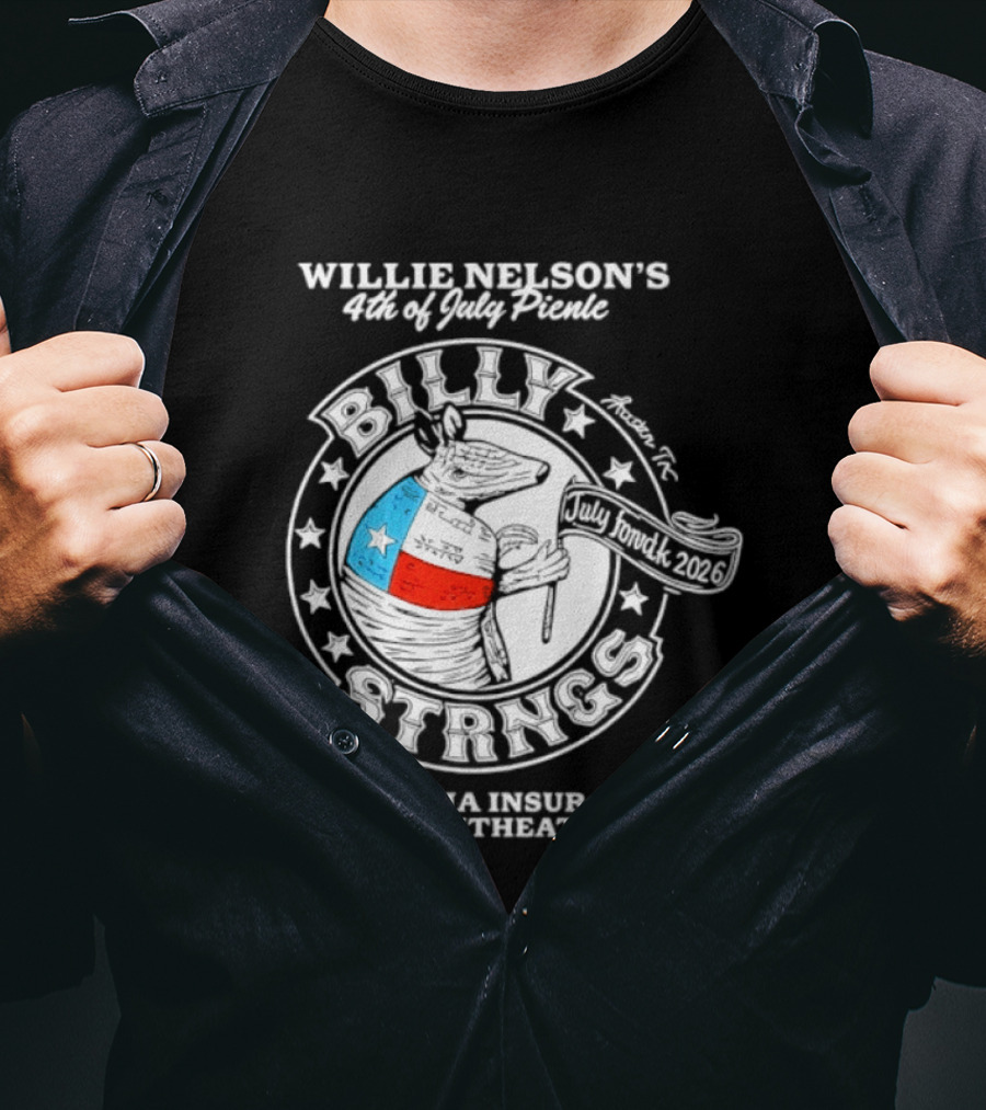 Willie Nelson's 4th Of July Picnic Billy Strings Germania Insurance Amphitheater Texas Flag Guitar T-Shirt