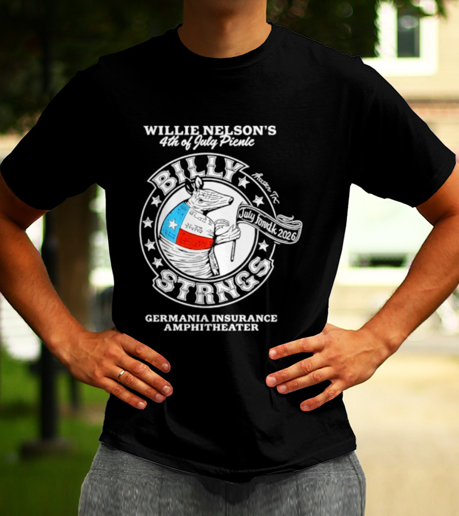 Willie Nelson's 4th Of July Picnic Billy Strings Germania Insurance Amphitheater Texas Flag Guitar T-Shirt