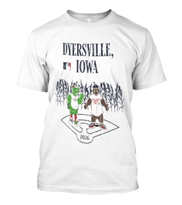 Dyersville Iowa 2026 MLB Philadelphia Phillies Vs Minnesota Twins Phillie Phanatic T.C. Bear Field Of Dreams T-Shirt