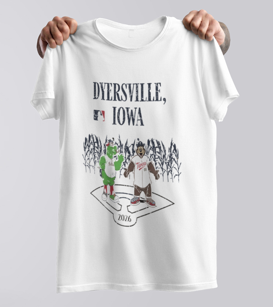 Dyersville Iowa 2026 MLB Philadelphia Phillies Vs Minnesota Twins Phillie Phanatic T.C. Bear Field Of Dreams T-Shirt