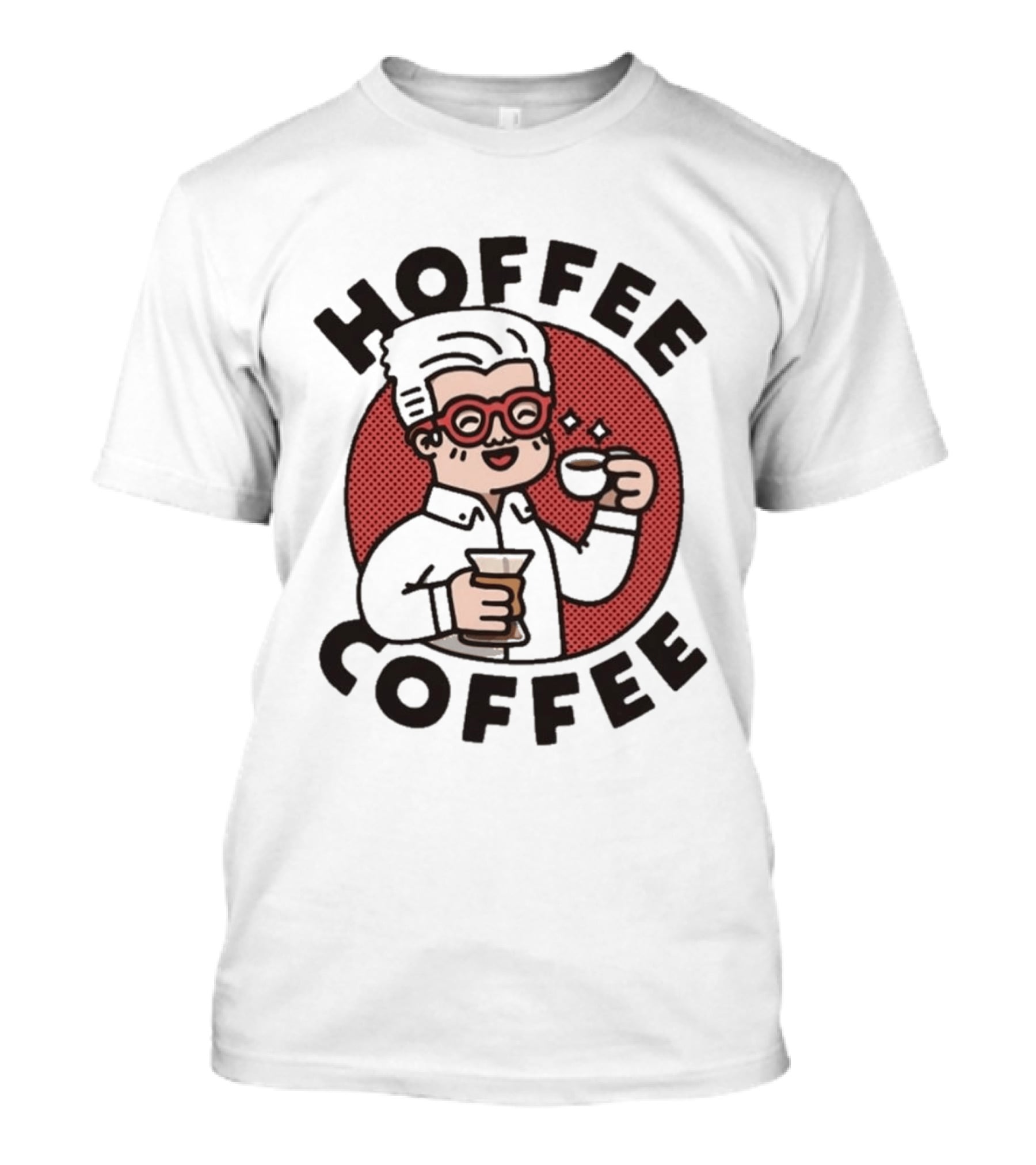 Hoffee Coffee Red Glasses Character Holding Espresso And Drink T-Shirt