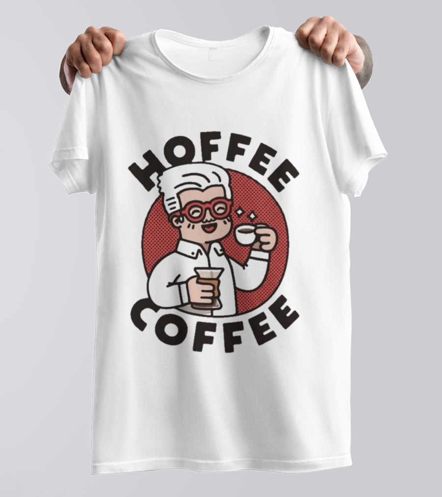 Hoffee Coffee Red Glasses Character Holding Espresso And Drink T-Shirt