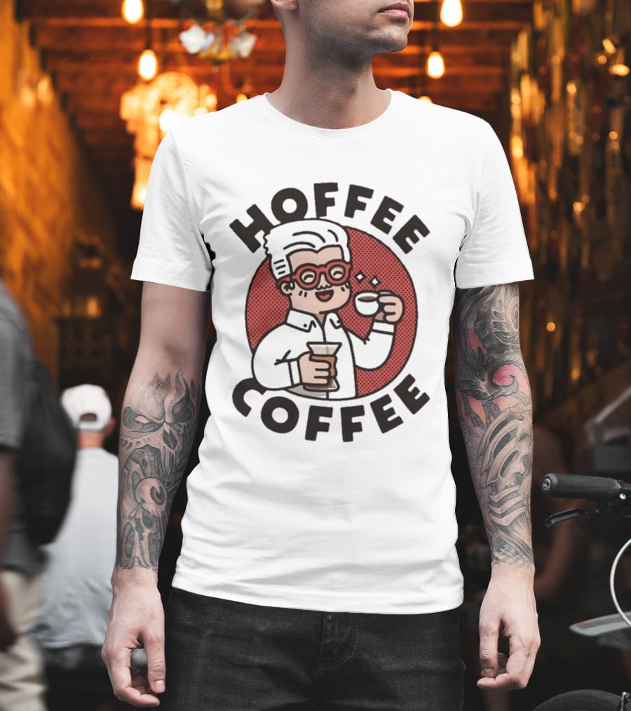 Hoffee Coffee Red Glasses Character Holding Espresso And Drink T-Shirt