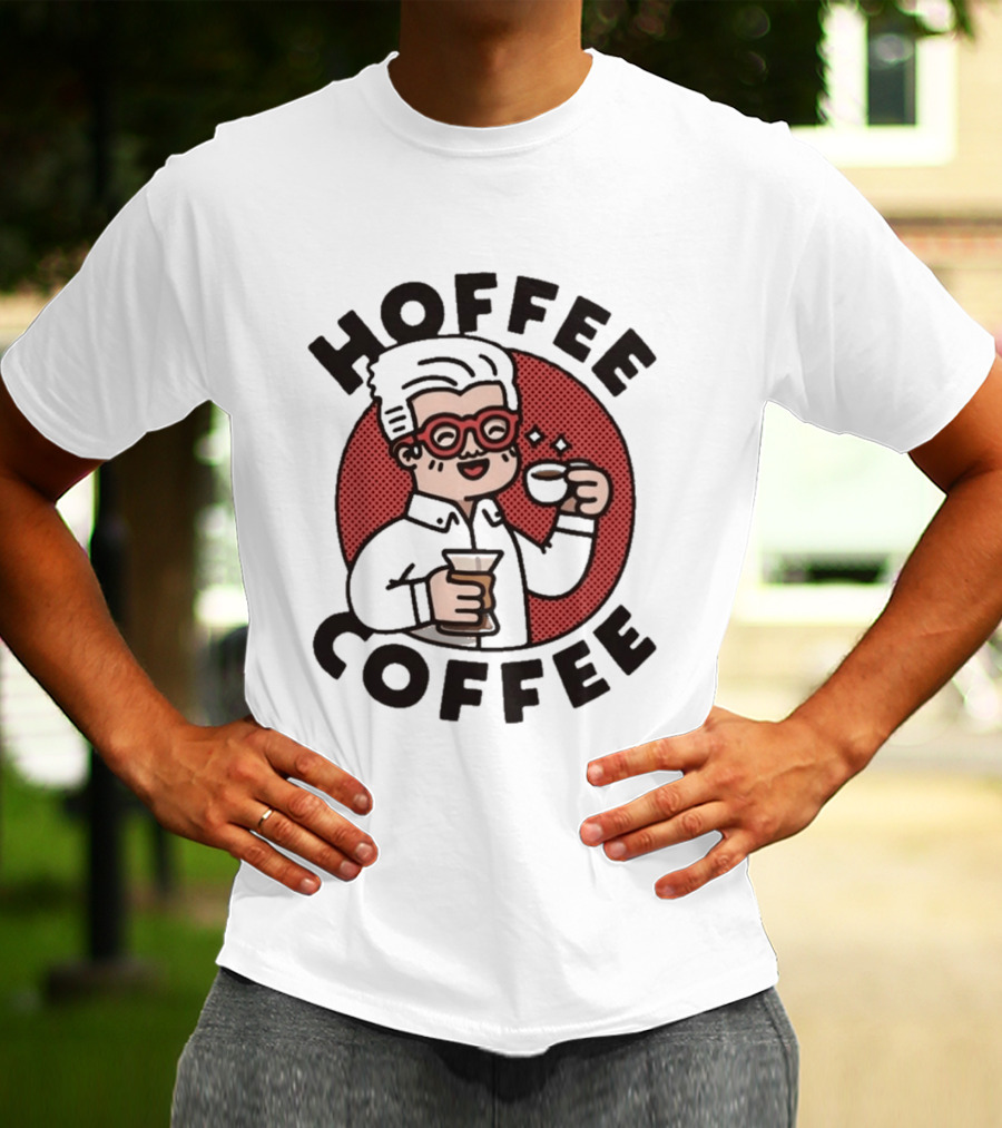 Hoffee Coffee Red Glasses Character Holding Espresso And Drink T-Shirt