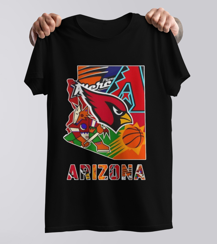 Arizona Cardinals Diamondbacks Suns Mercury Coyotes Sports Teams Map 2026 T-Shirt