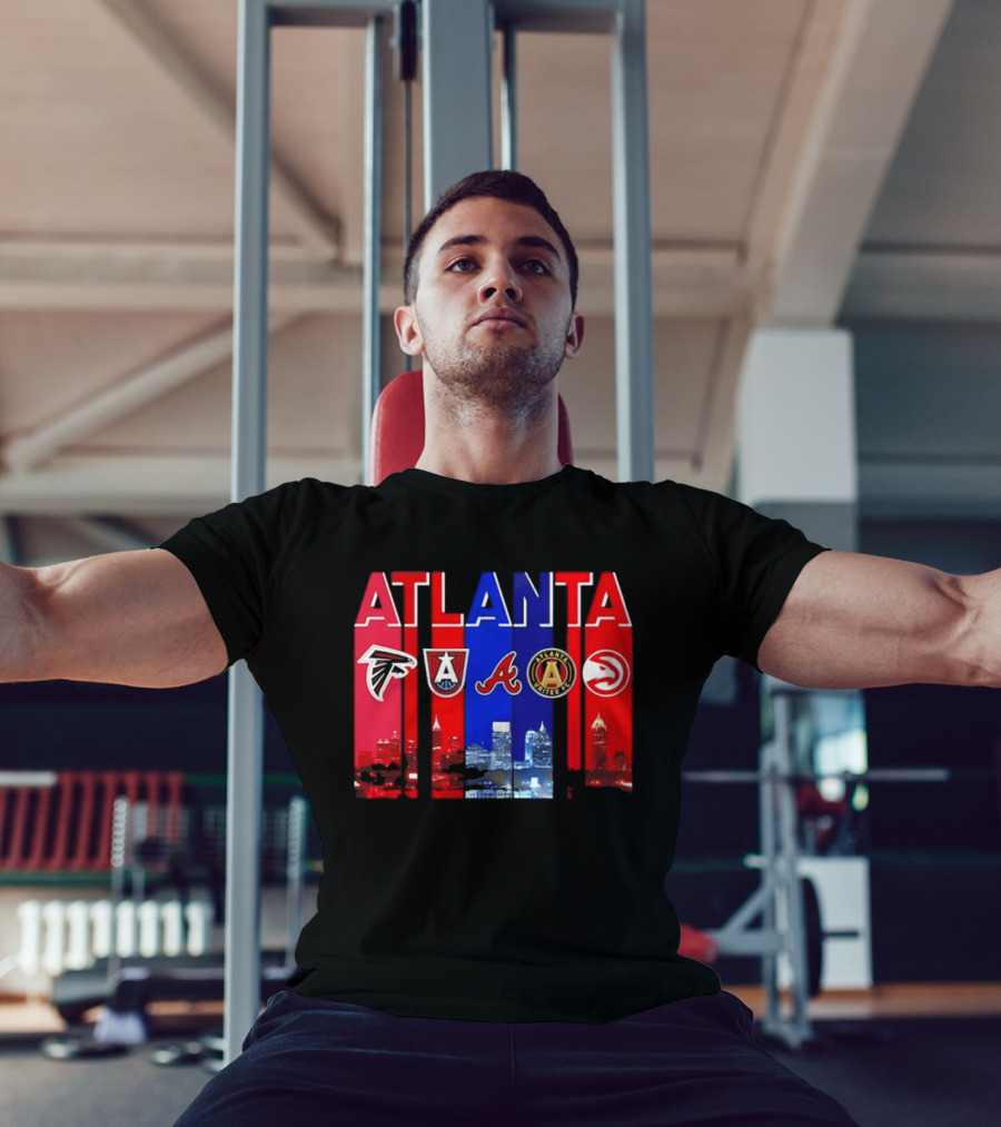 Atlanta Falcons Hawks Braves United FC Skyline City Sports Logos T-Shirt