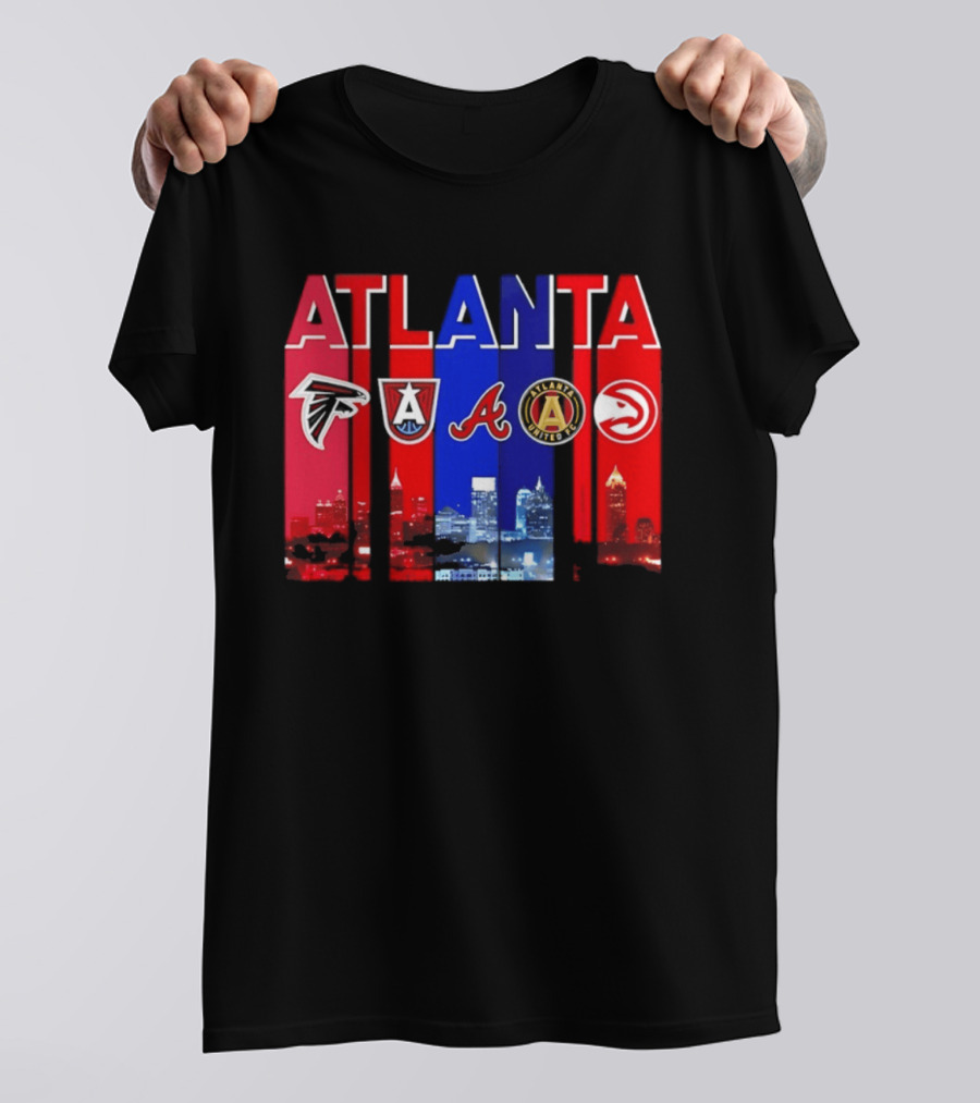 Atlanta Falcons Hawks Braves United FC Skyline City Sports Logos T-Shirt