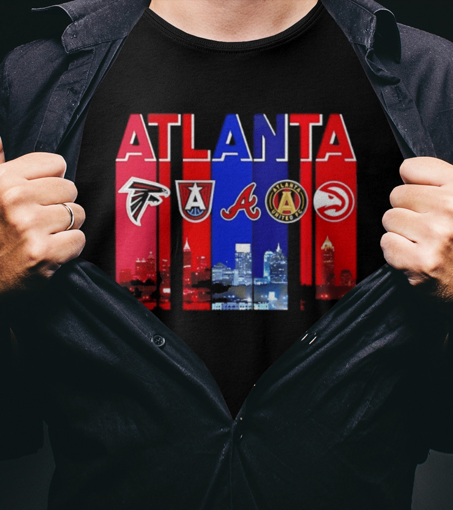 Atlanta Falcons Hawks Braves United FC Skyline City Sports Logos T-Shirt