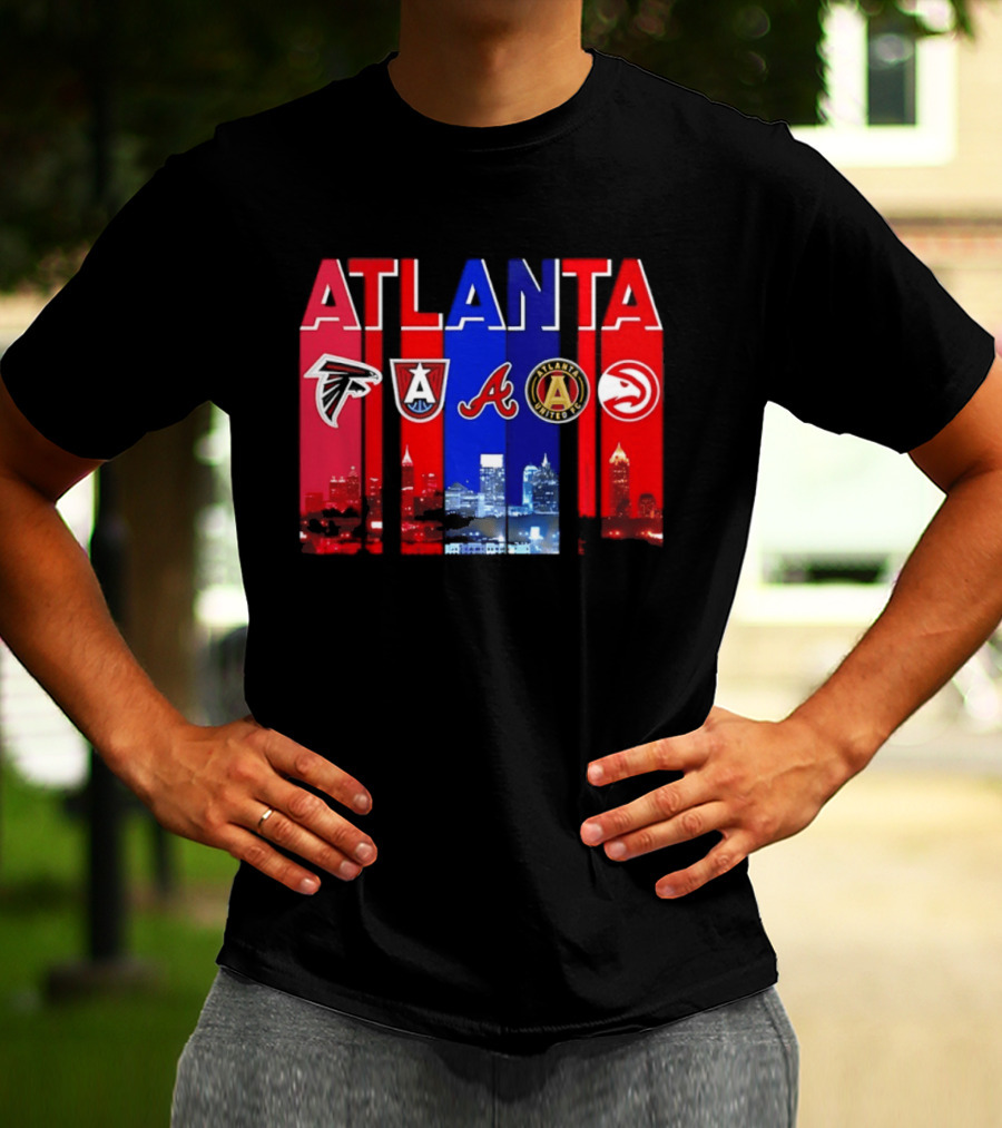Atlanta Falcons Hawks Braves United FC Skyline City Sports Logos T-Shirt