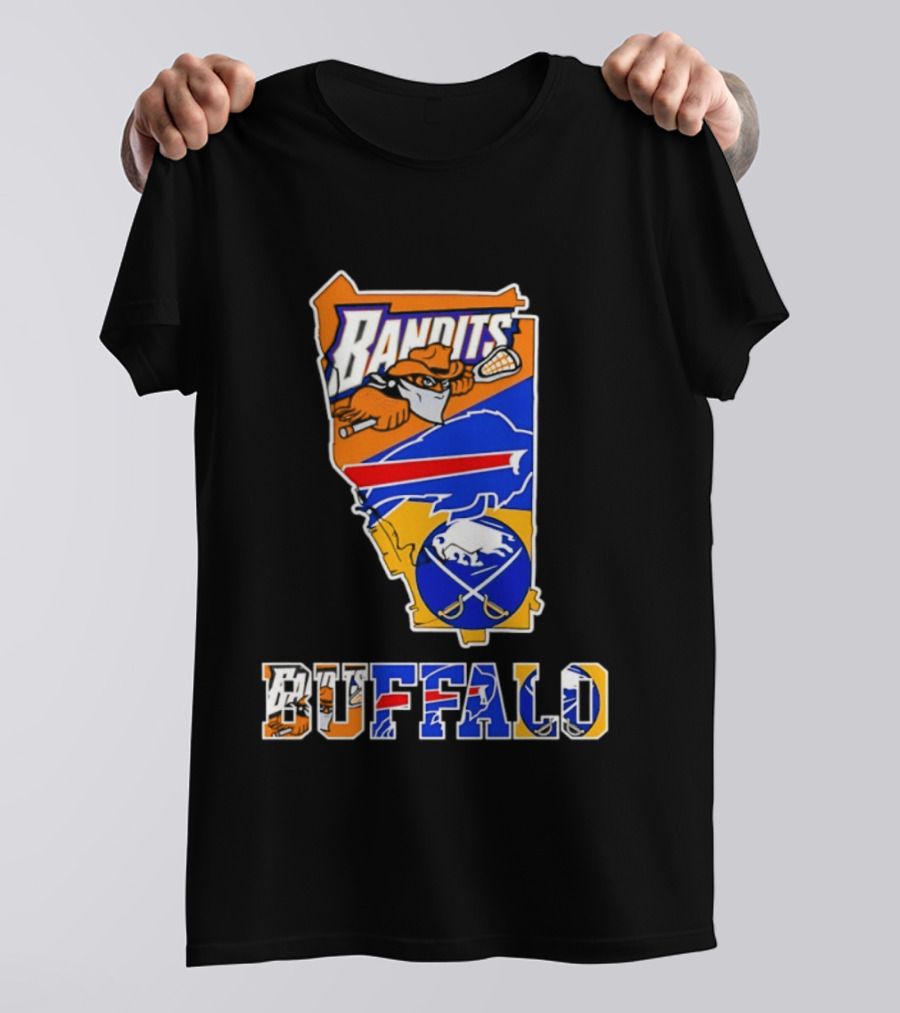 Buffalo Bandits Bills Sabres New York Sports Team Map Collage T-Shirt