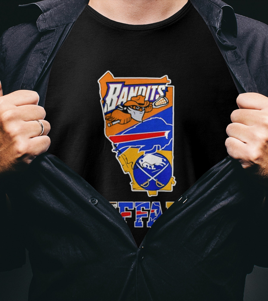 Buffalo Bandits Bills Sabres New York Sports Team Map Collage T-Shirt