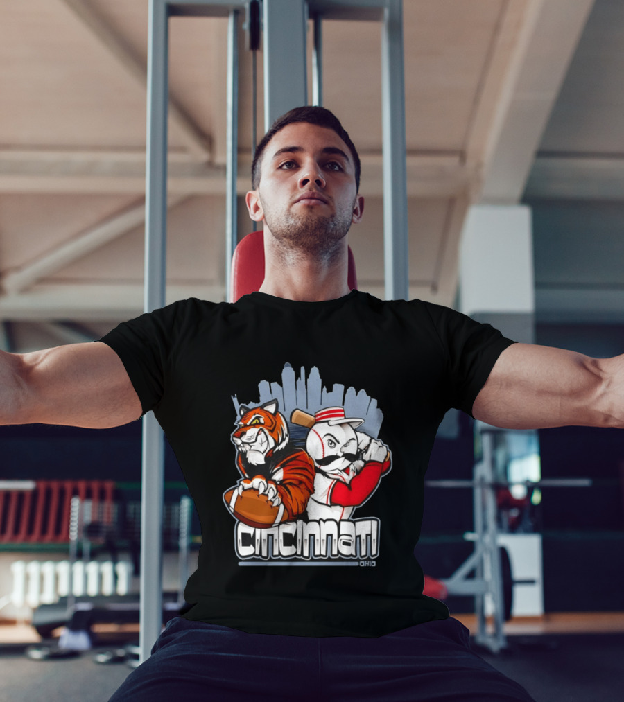 Cincinnati Reds Bengals Skyline Ohio Tiger And Baseball Character 2026 T-Shirt