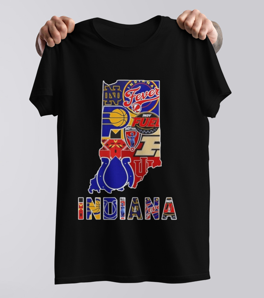 Indiana Basketball Colts Notre Dame Fever Indy Fuel Map Collage 2026 T-Shirt