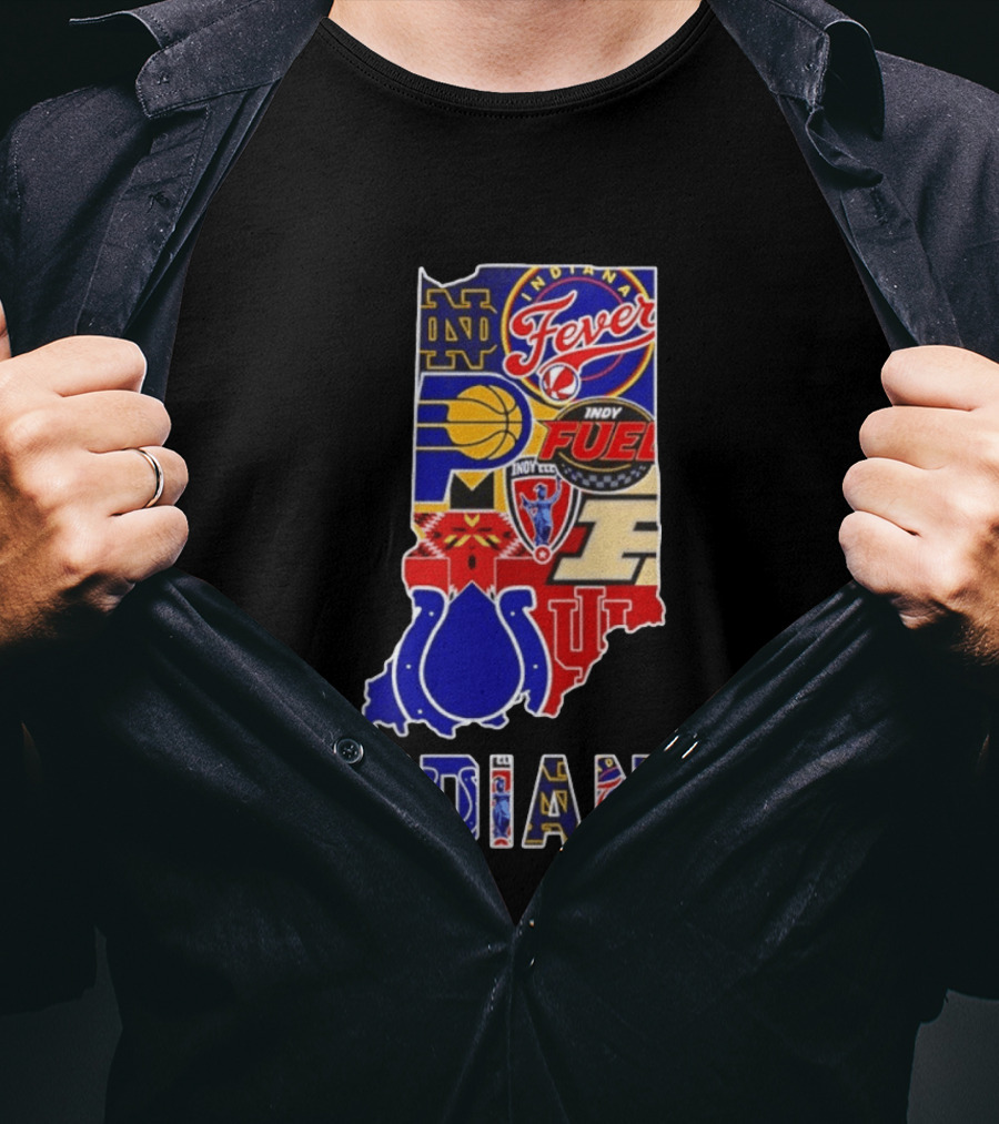 Indiana Basketball Colts Notre Dame Fever Indy Fuel Map Collage 2026 T-Shirt