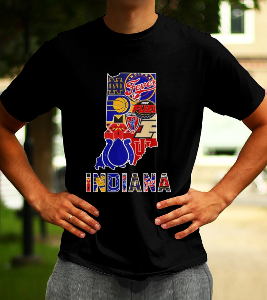 Indiana Basketball Colts Notre Dame Fever Indy Fuel Map Collage 2026 T-Shirt