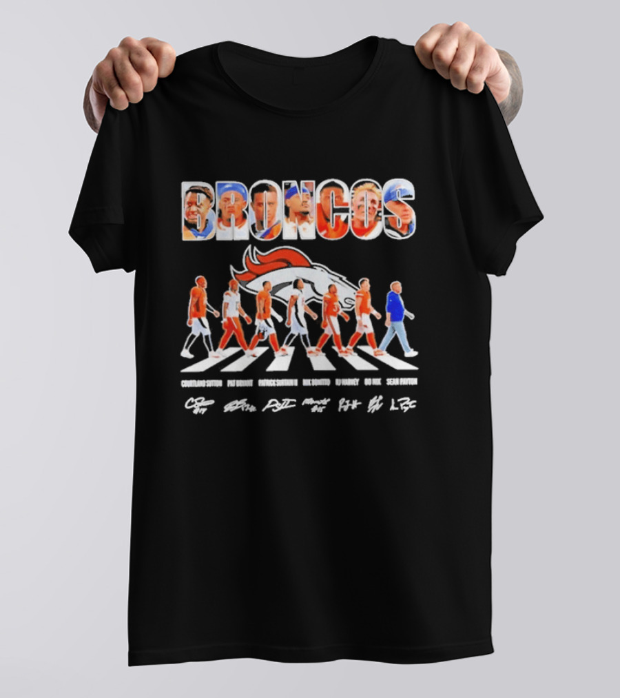 Denver Broncos Abbey Road Sutton Bryant Surtain II Bonitto Harvey Nix Payton Signatures NFL Team T-Shirt