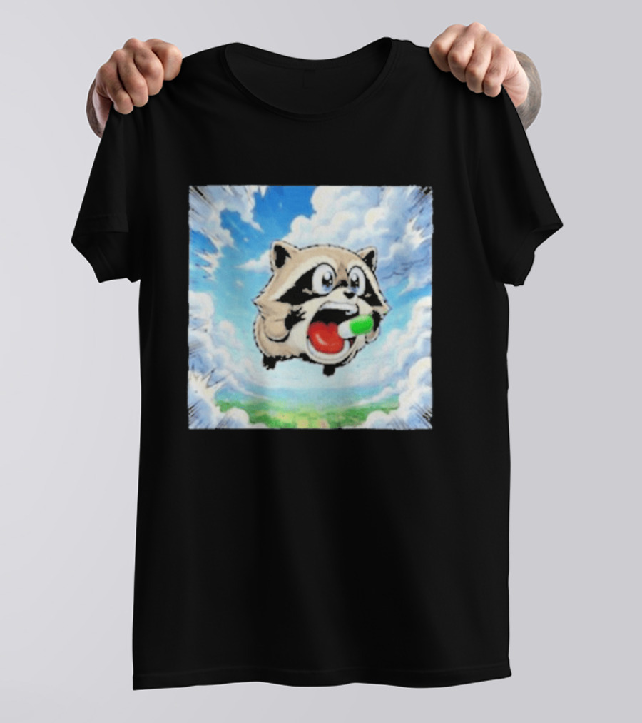 Jimothy Raccoon Cartoon Sky Dive With Colorful Capsule T-Shirt
