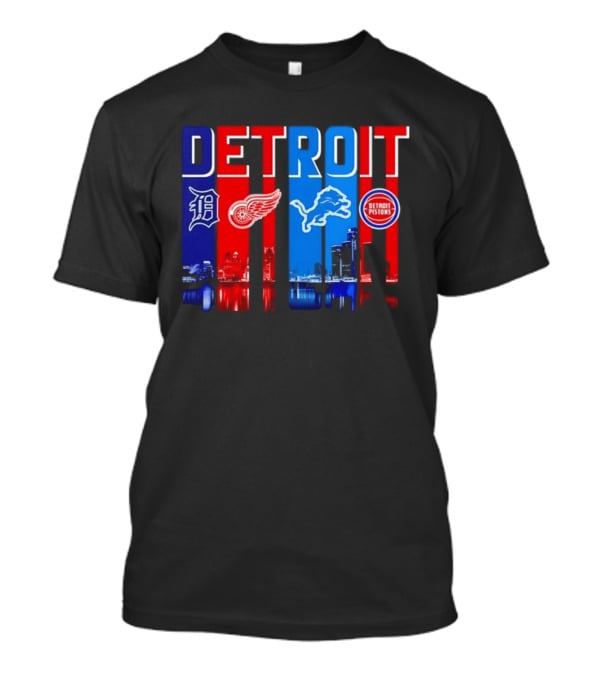 Detroit Tigers Red Wings Lions Pistons City Skyline 2026 T-Shirt