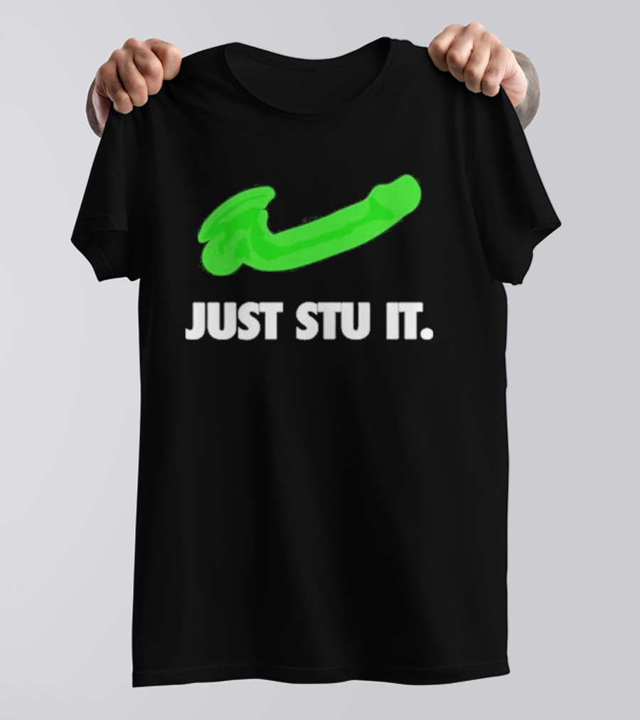 Just Stu It Green Swoosh Iconic Phrase T-Shirt