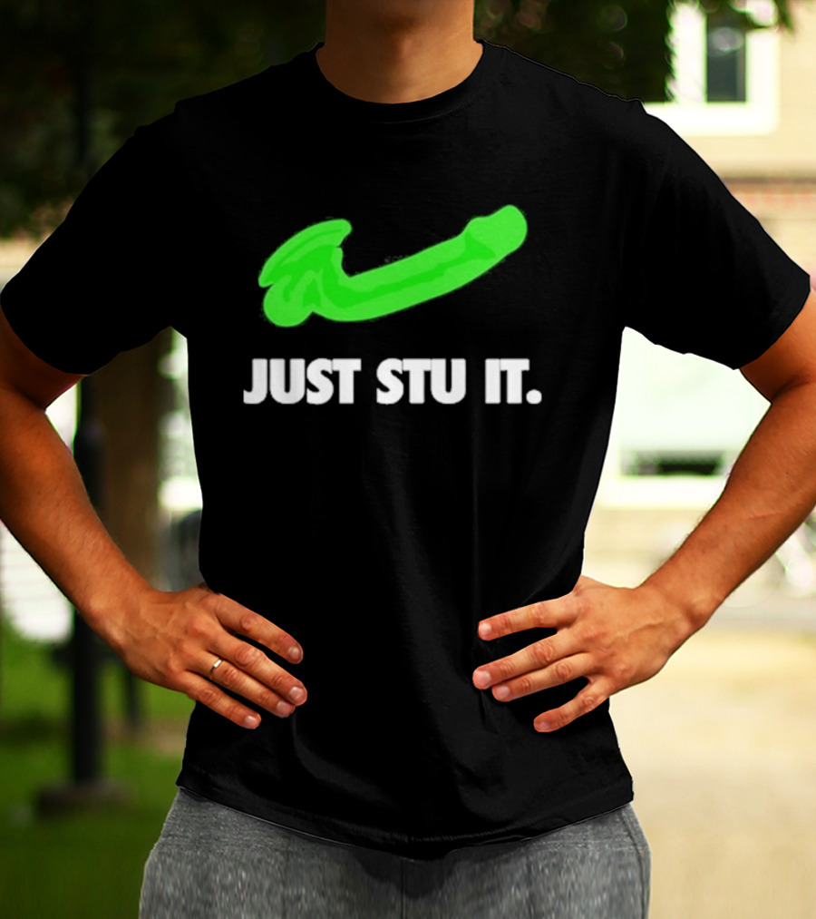 Just Stu It Green Swoosh Iconic Phrase T-Shirt
