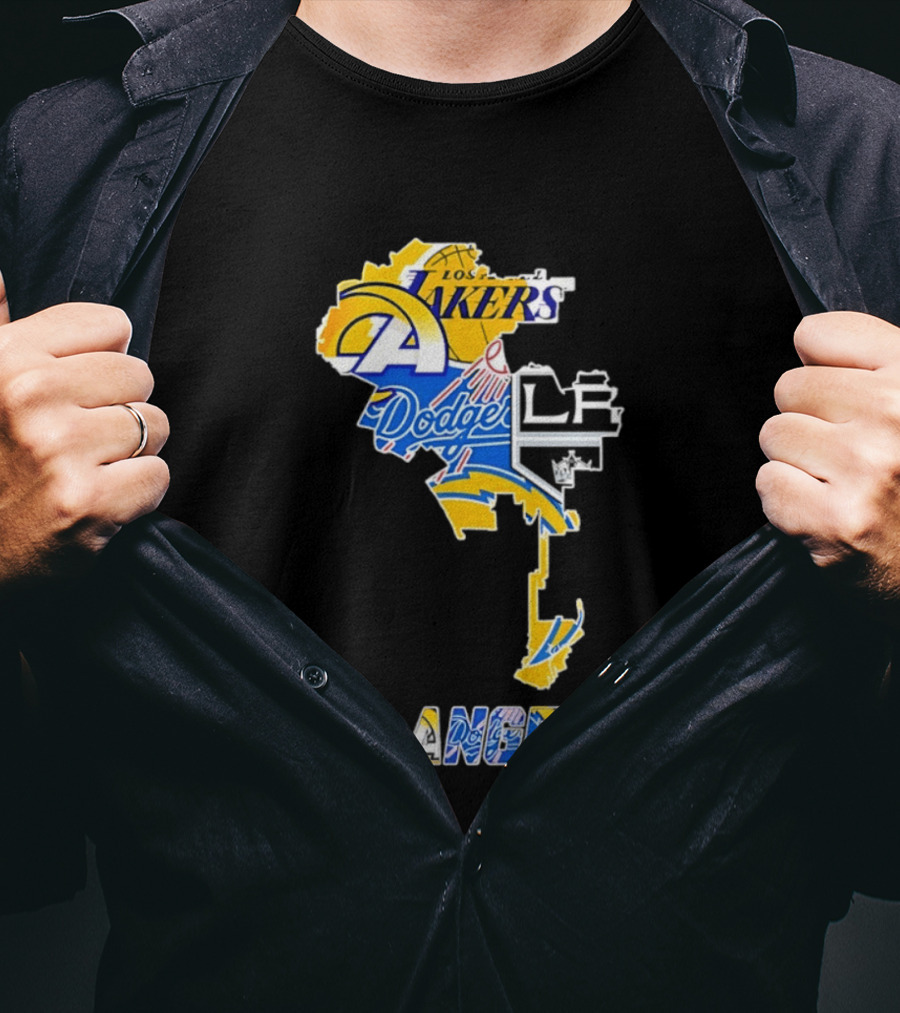 Los Angeles Lakers Dodgers Rams Chargers Kings Map Season 2026 T-Shirt