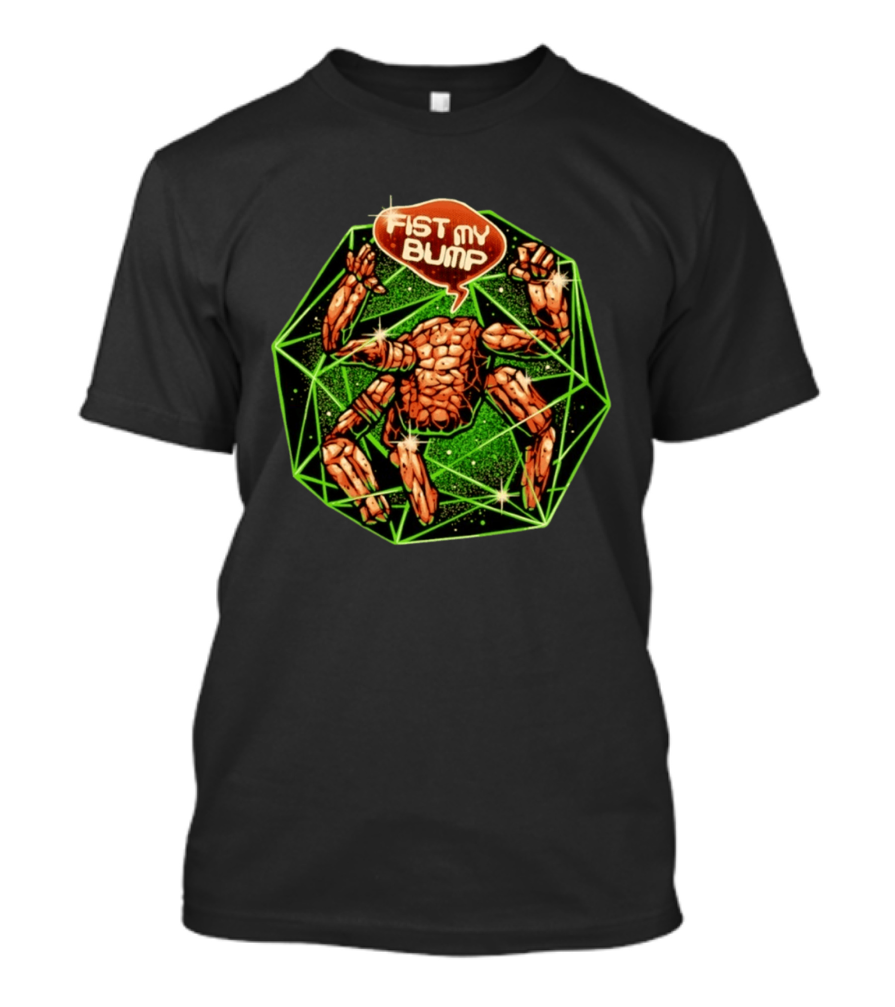 Fist My Bump Comic Stone Creature With Green Geometric Frame T-Shirt