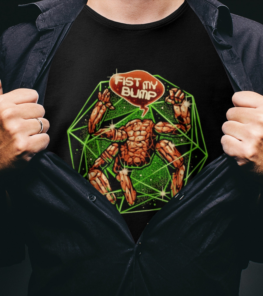 Fist My Bump Comic Stone Creature With Green Geometric Frame T-Shirt
