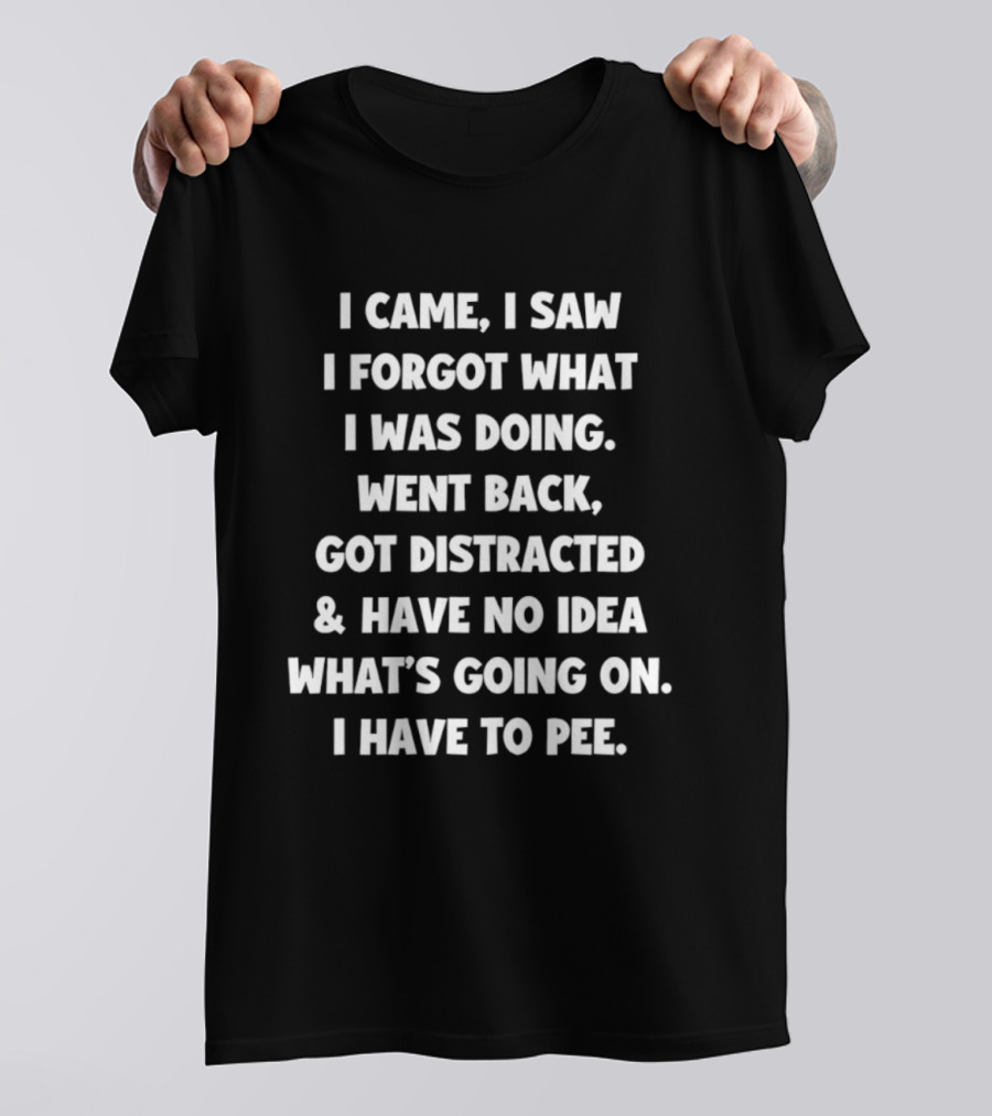 I Came I Saw I Forgot What I Was Doing Went Back Got Distracted Have No Idea What's Going On I Have To Pee T-Shirt