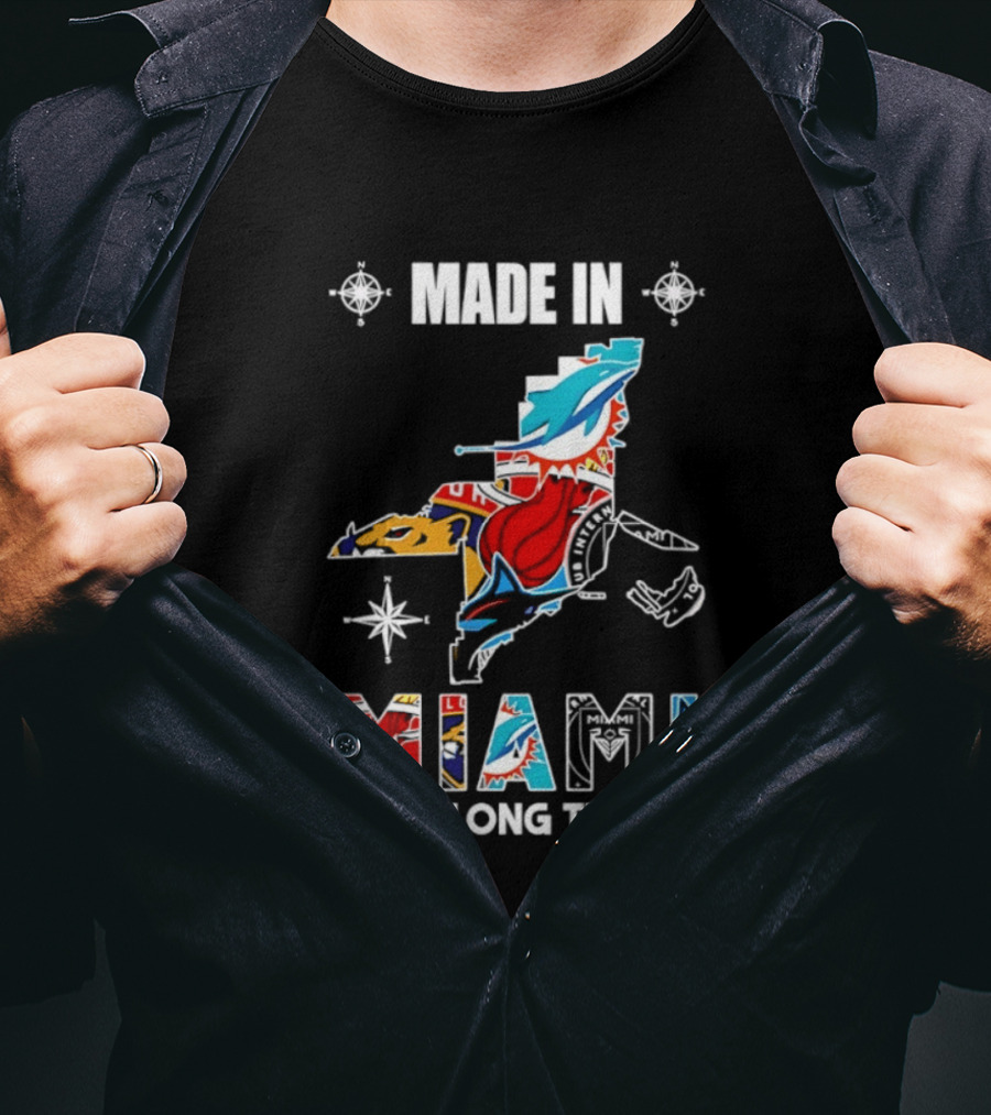 Made In Miami Map A Long Long Time Ago Dolphins Panthers Florida T-Shirt