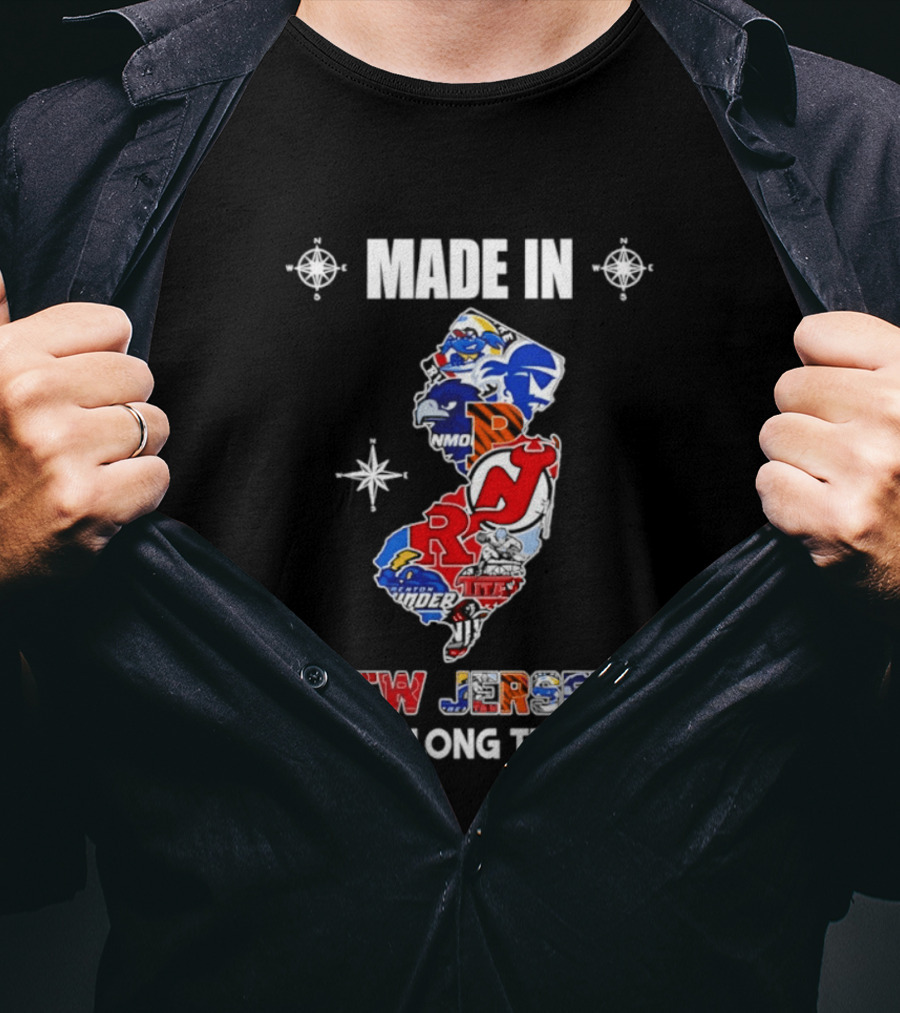 Made In New Jersey State Sports And College Team Logos Map A Long Long Time Ago T-Shirt