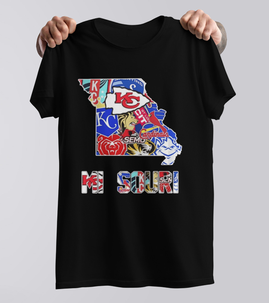 Missouri State KC Chiefs Cardinals SEMO Tigers Sports Map T-Shirt