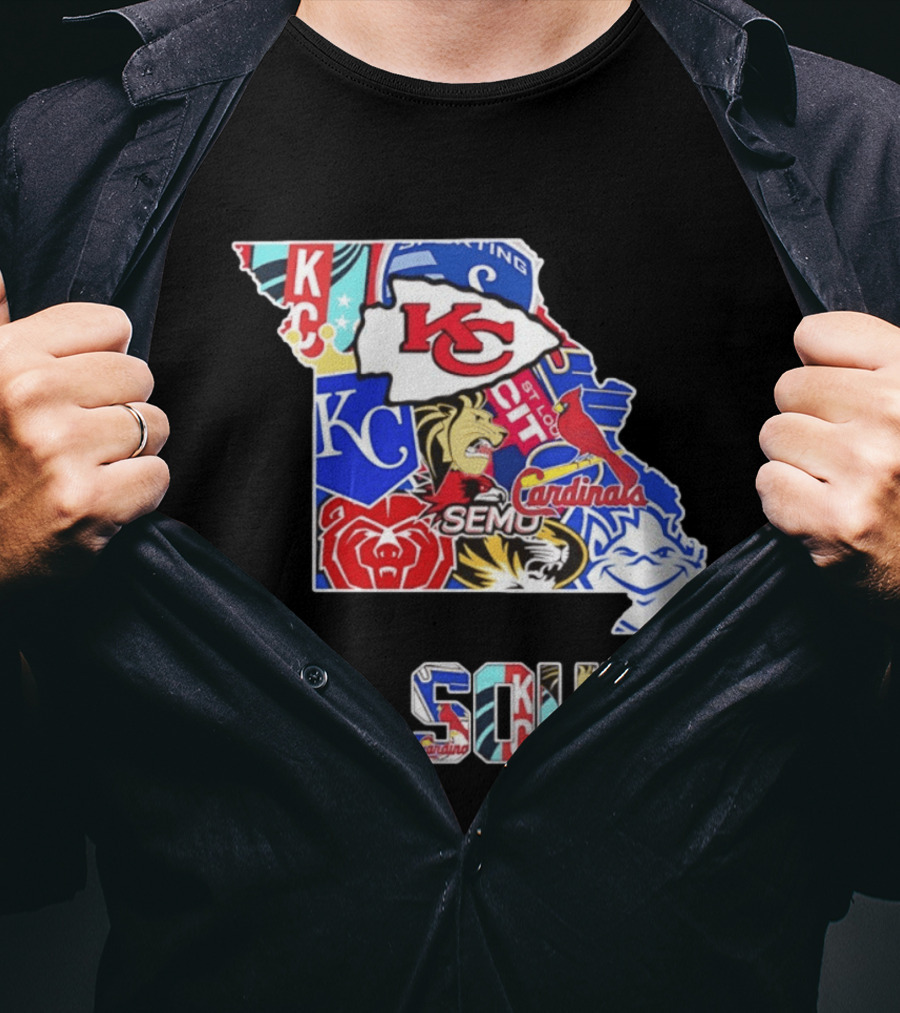 Missouri State KC Chiefs Cardinals SEMO Tigers Sports Map T-Shirt