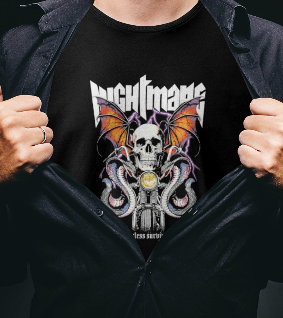 Nightmare Skull Bat Wings Snakes Only The Fearless Survive The Shadows T-Shirt