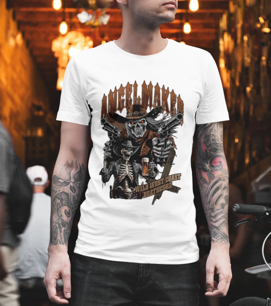 AngelMaker Wild West Coast Deathcore Skeleton Gunslinger Violence T-Shirt